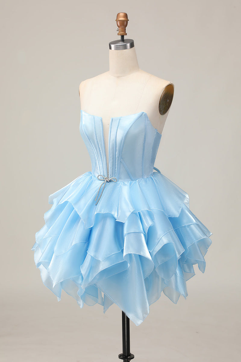 Load image into Gallery viewer, Pink A Line Tiered Short Corset Homecoming Dress with Ruffles