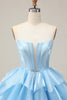 Load image into Gallery viewer, Pink A Line Tiered Short Corset Homecoming Dress with Ruffles