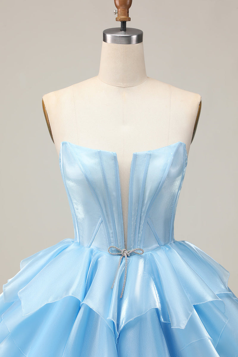 Load image into Gallery viewer, Pink A Line Tiered Short Corset Homecoming Dress with Ruffles