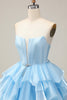 Load image into Gallery viewer, Pink A Line Tiered Short Corset Homecoming Dress with Ruffles