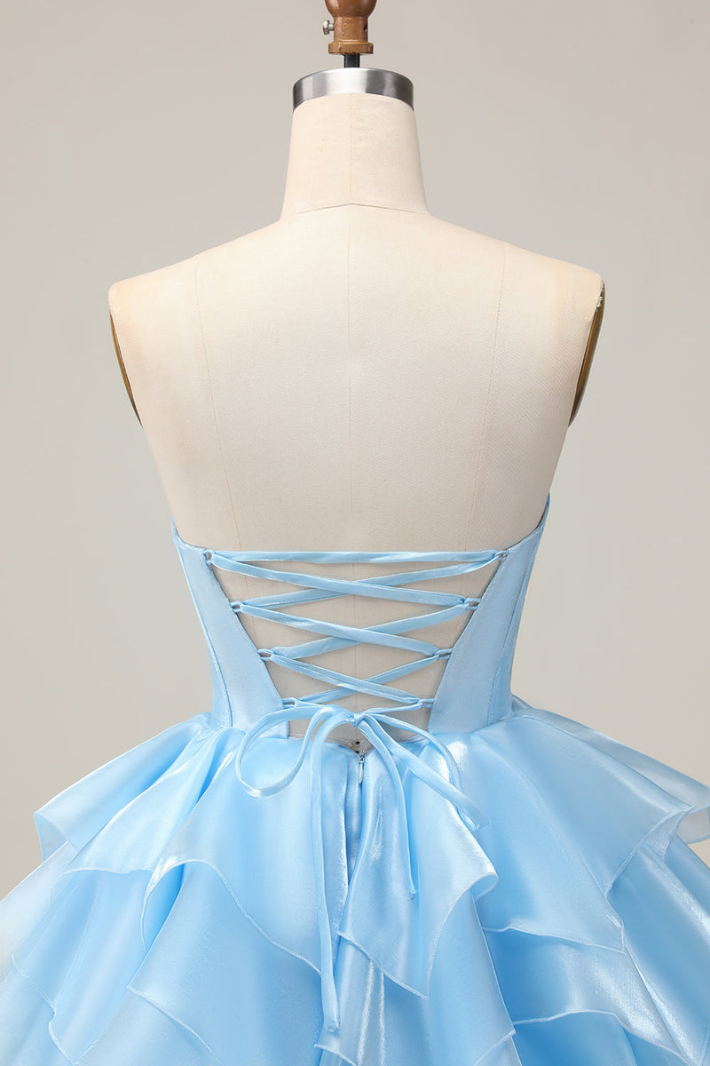 Load image into Gallery viewer, Pink A Line Tiered Short Corset Homecoming Dress with Ruffles