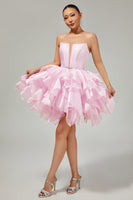 Load image into Gallery viewer, Pink A Line Tiered Short Corset Homecoming Dress with Ruffles