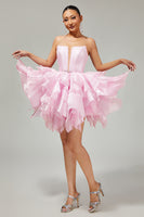 Load image into Gallery viewer, Pink A Line Tiered Short Corset Homecoming Dress with Ruffles