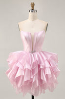 Load image into Gallery viewer, Pink A Line Tiered Short Corset Homecoming Dress with Ruffles