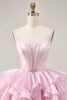 Load image into Gallery viewer, Pink A Line Tiered Short Corset Homecoming Dress with Ruffles