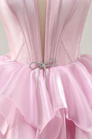 Load image into Gallery viewer, Pink A Line Tiered Short Corset Homecoming Dress with Ruffles