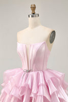 Load image into Gallery viewer, Pink A Line Tiered Short Corset Homecoming Dress with Ruffles