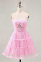 Load image into Gallery viewer, Pink Ruffled Glitter Short Homecoming Dress with Keyhole