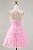 Load image into Gallery viewer, Pink Ruffled Glitter Short Homecoming Dress with Keyhole