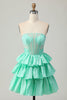 Load image into Gallery viewer, Sparkly Red Strapless Corset Ruffled Short Homecoming Dress with Bow