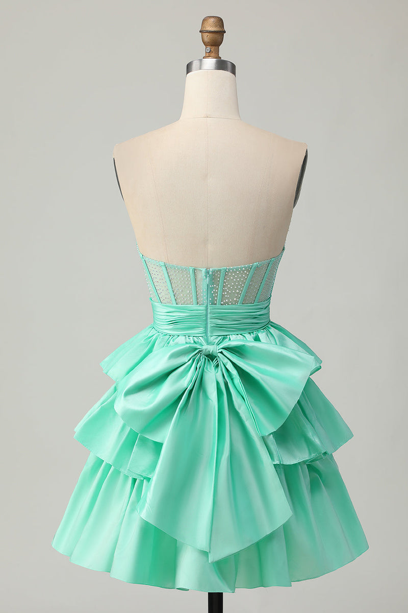 Load image into Gallery viewer, Sparkly Green Ruffled Corset Strapless Short Homecoming Dress with Bow