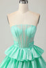 Load image into Gallery viewer, Sparkly Red Strapless Corset Ruffled Short Homecoming Dress with Bow