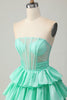 Load image into Gallery viewer, Sparkly Red Strapless Corset Ruffled Short Homecoming Dress with Bow