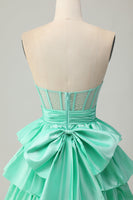 Load image into Gallery viewer, Sparkly Green Ruffled Corset Strapless Short Homecoming Dress with Bow