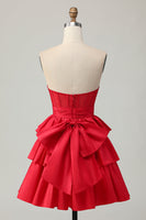 Load image into Gallery viewer, Sparkly Red Strapless Corset Ruffled Short Homecoming Dress with Bow
