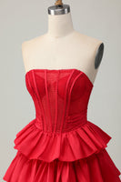 Load image into Gallery viewer, Sparkly Red Strapless Corset Ruffled Short Homecoming Dress with Bow
