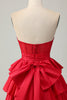 Load image into Gallery viewer, Sparkly Red Strapless Corset Ruffled Short Homecoming Dress with Bow