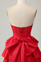 Load image into Gallery viewer, Sparkly Red Strapless Corset Ruffled Short Homecoming Dress with Bow