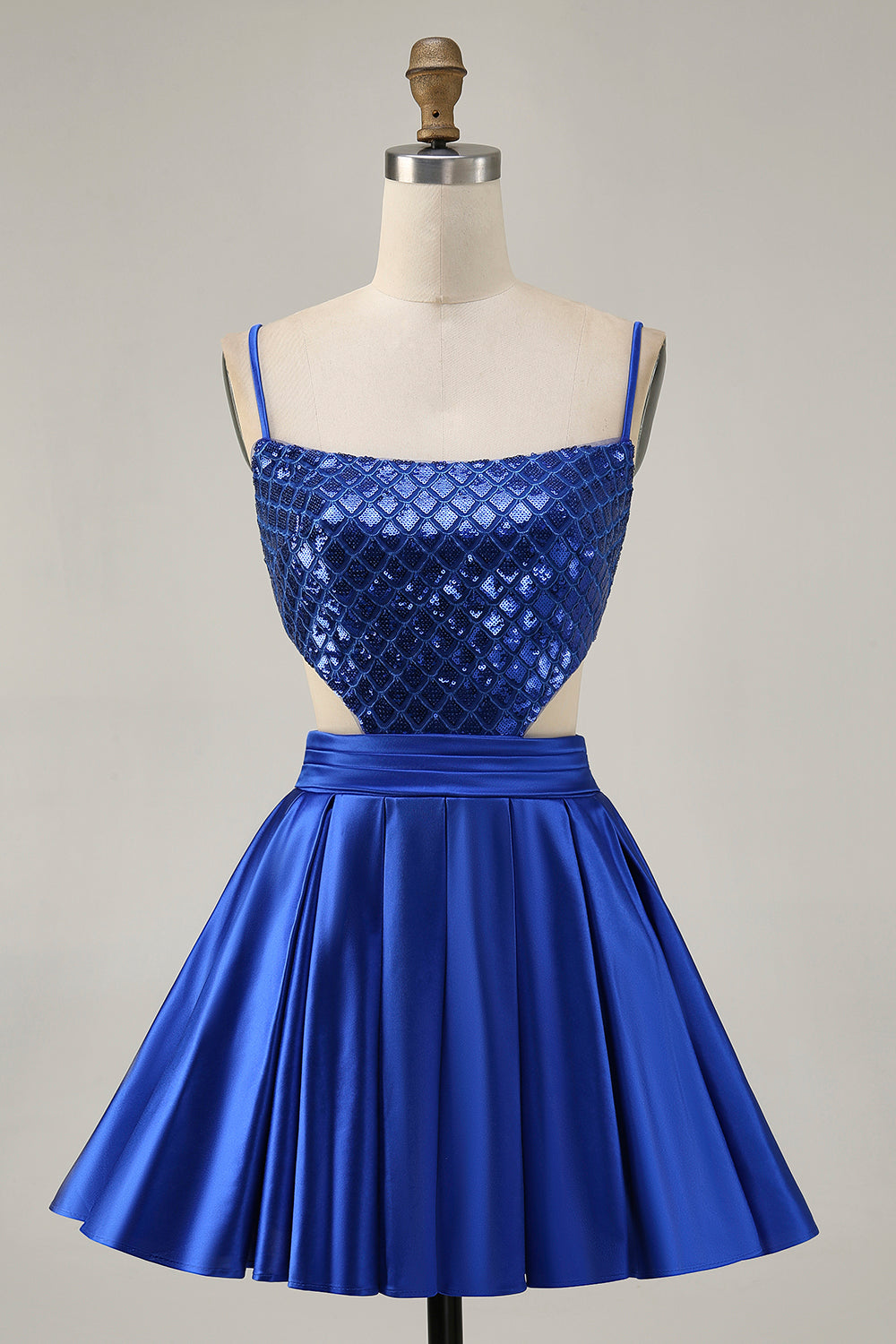 Sparkly Royal Blue A Line Satin Sequins Short Homecoming Dress