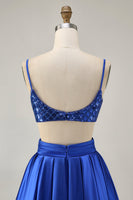 Load image into Gallery viewer, Sparkly Royal Blue A Line Satin Sequins Short Homecoming Dress