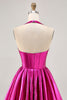 Load image into Gallery viewer, Fuchsia Metallic Corset A Line Halter Short Homecoming Dress