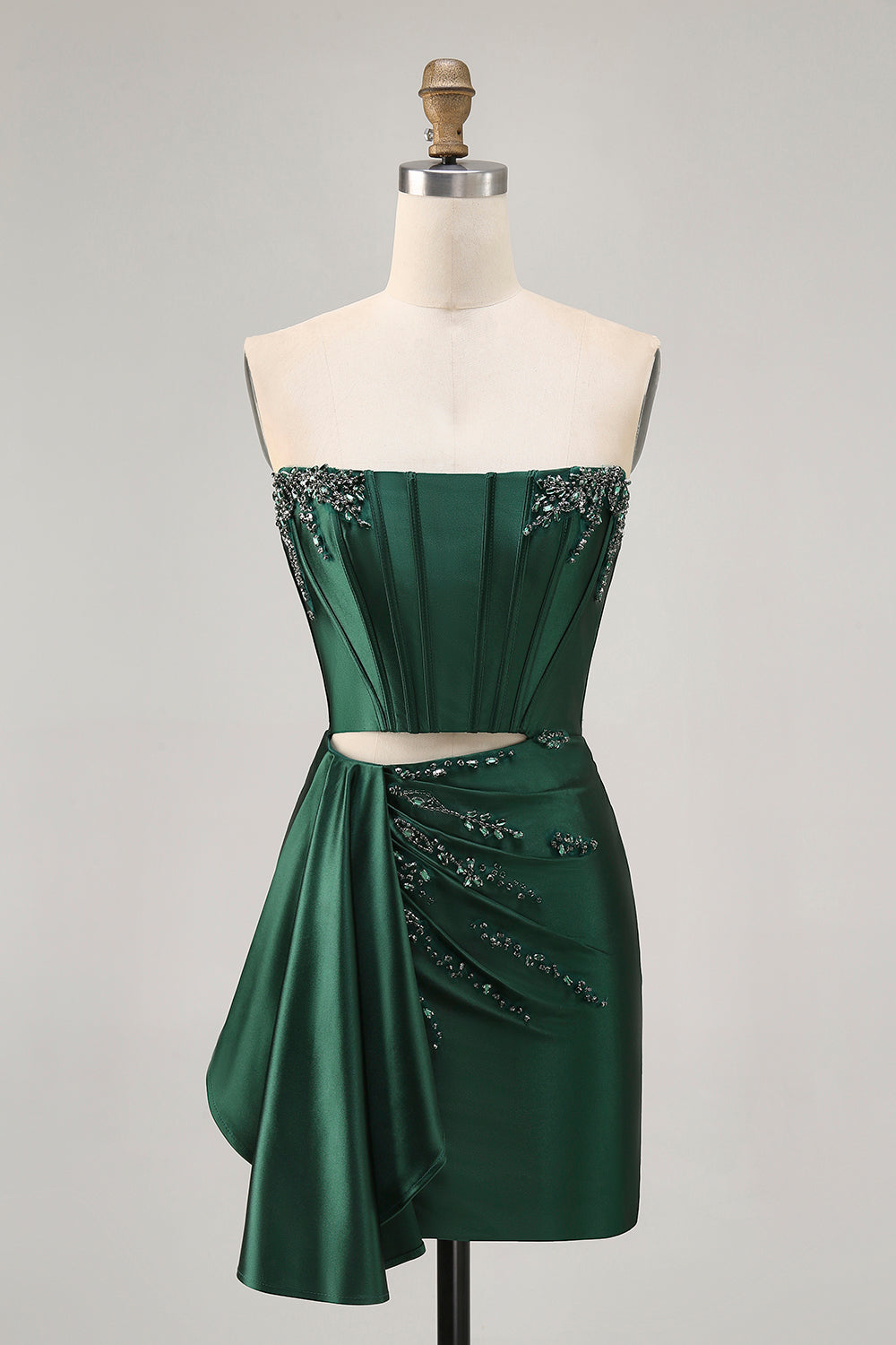 Sparkly Dark Green Corset Short Tight Homecoming Dress with Sash