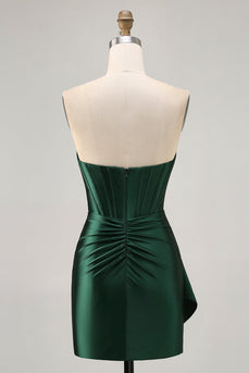 Sparkly Dark Green Corset Short Tight Homecoming Dress with Sash