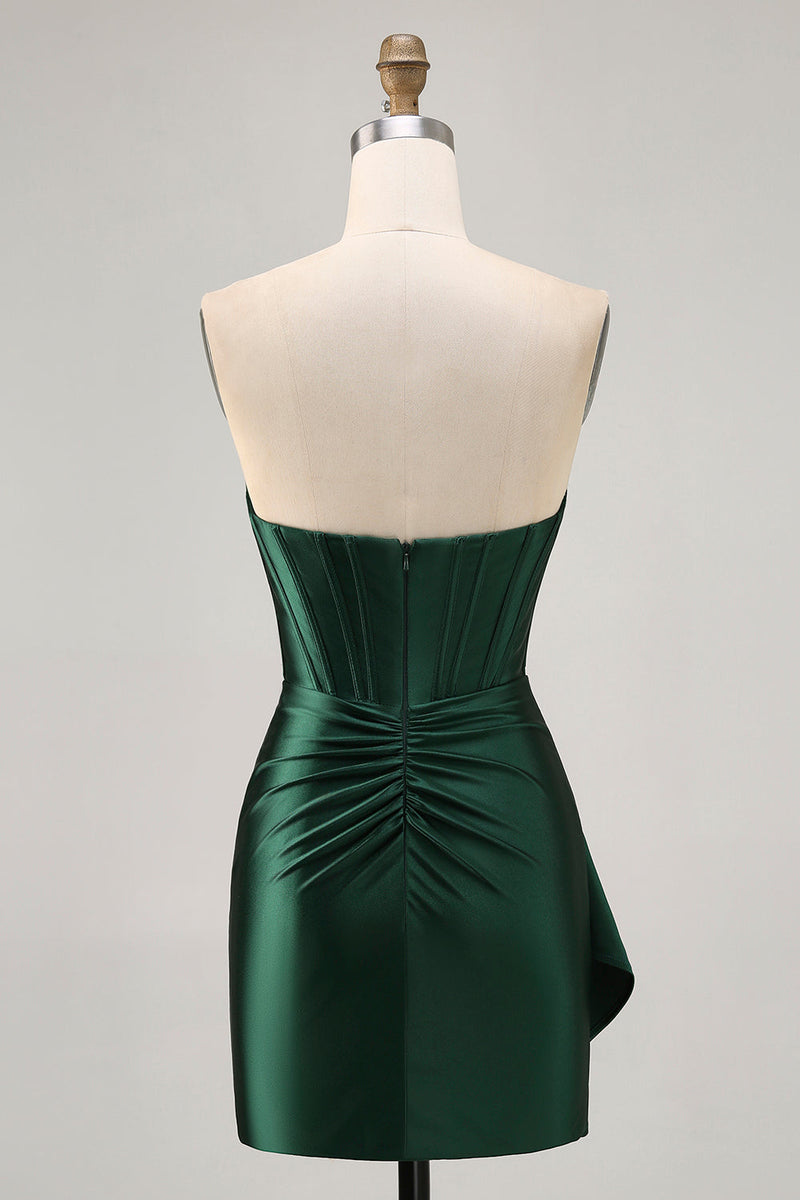 Load image into Gallery viewer, Sparkly Dark Green Corset Short Tight Homecoming Dress with Sash