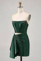 Load image into Gallery viewer, Sparkly Dark Green Corset Short Tight Homecoming Dress with Sash