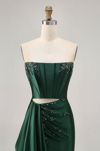 Sparkly Dark Green Corset Short Tight Homecoming Dress with Sash