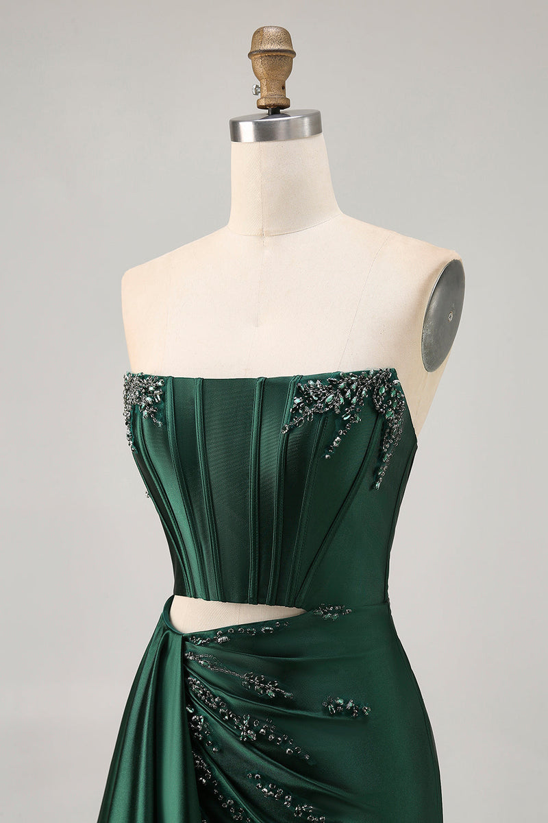 Load image into Gallery viewer, Sparkly Dark Green Corset Short Tight Homecoming Dress with Sash