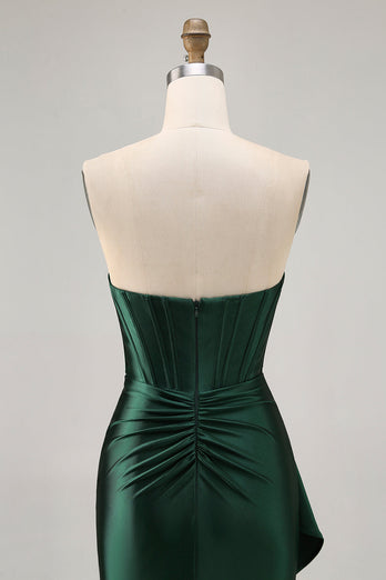 Sparkly Dark Green Corset Short Tight Homecoming Dress with Sash