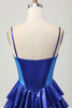 Load image into Gallery viewer, Sparkly Royal Blue Ruffled Corset Metallic Short Homecoming Dress with Bows
