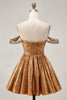 Load image into Gallery viewer, Sparkly Green Metallic A Line Off the Shoulder Short Homecoming Dress