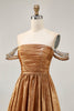 Load image into Gallery viewer, Sparkly Green Metallic A Line Off the Shoulder Short Homecoming Dress