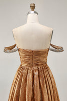 Load image into Gallery viewer, Sparkly Golden Metallic Ruched A Line Short Homecoming Dress