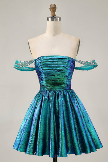 Sparkly Golden Metallic Ruched A Line Short Homecoming Dress