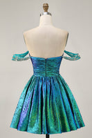 Load image into Gallery viewer, Sparkly Golden Metallic Ruched A Line Short Homecoming Dress