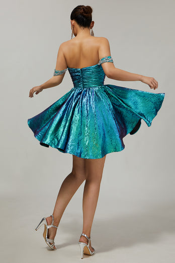Sparkly Golden Metallic Ruched A Line Short Homecoming Dress