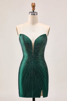 Load image into Gallery viewer, Sparkly Dark Green Tight Satin Beaded Short Homecoming Dress
