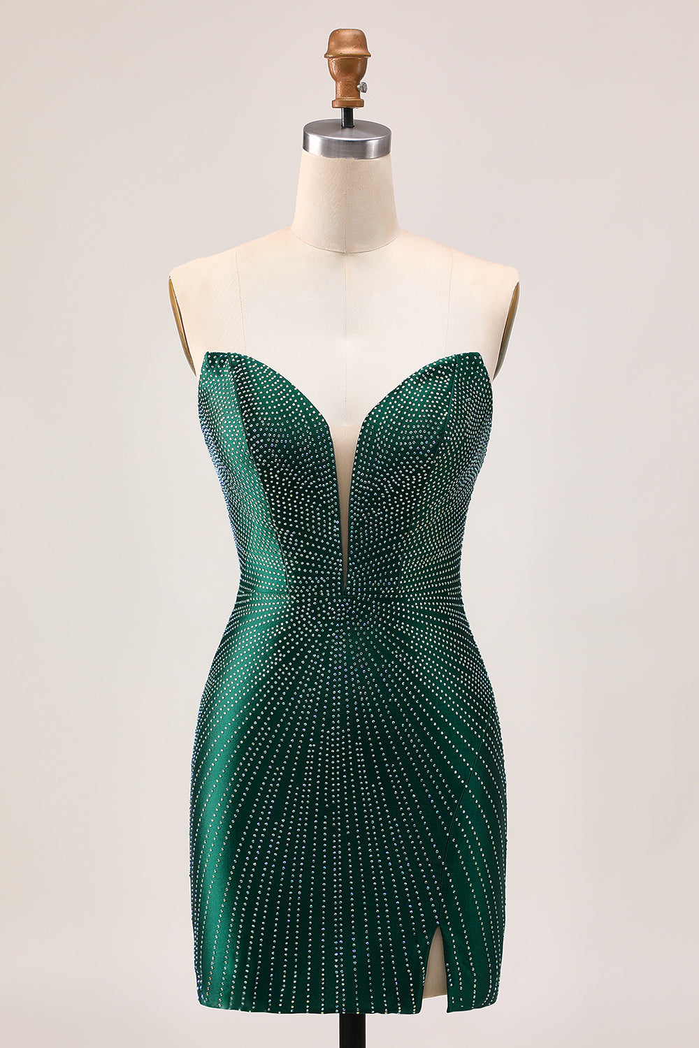 Sparkly Dark Green Tight Satin Beaded Short Homecoming Dress