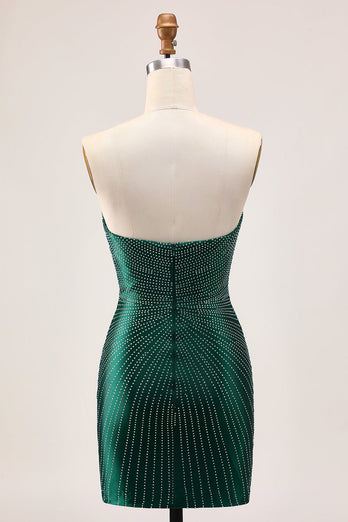 Sparkly Dark Green Tight Satin Beaded Short Homecoming Dress