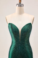 Load image into Gallery viewer, Sparkly Dark Green Tight Satin Beaded Short Homecoming Dress