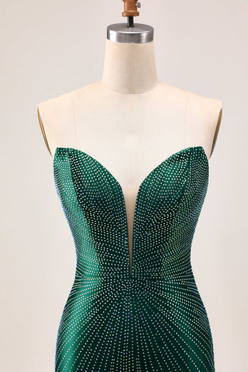 Sparkly Dark Green Tight Satin Beaded Short Homecoming Dress