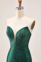 Load image into Gallery viewer, Sparkly Dark Green Tight Satin Beaded Short Homecoming Dress