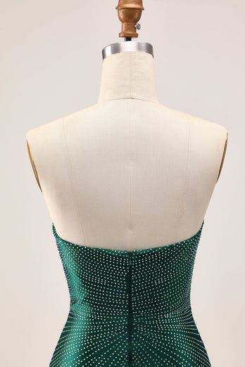 Sparkly Dark Green Tight Satin Beaded Short Homecoming Dress