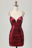 Load image into Gallery viewer, Burgundy Spaghetti Straps Ruched Tight Short Metallic Homecoming Dress