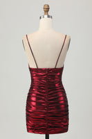 Load image into Gallery viewer, Burgundy Spaghetti Straps Ruched Tight Short Metallic Homecoming Dress