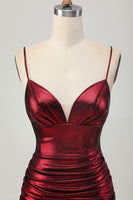 Load image into Gallery viewer, Burgundy Spaghetti Straps Ruched Tight Short Metallic Homecoming Dress
