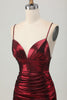 Load image into Gallery viewer, Burgundy Spaghetti Straps Ruched Tight Short Metallic Homecoming Dress